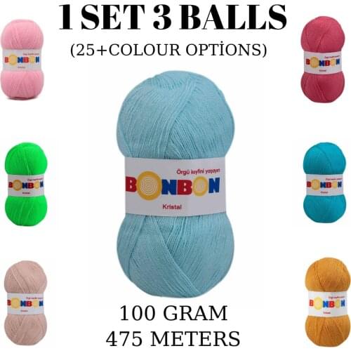Yarn 1 Set (3 Balls) Nako Bonbon Kristal Knitting Yarn (1 Ball: 100 Grams / 475 Meters) Crochet Tool Kit