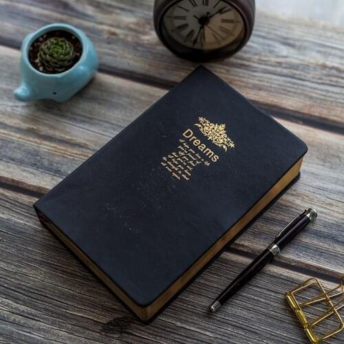 Retro Super Thicken 208 Sheets Diary Notebook Black Bible Notebooks and Journal Stationery Gift Blank Golden Rim Bullet Notebook