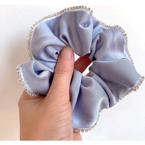 Luxury Rhinestone Hair Scrunchies Big Size Silk Bling Hair Rubber Bands For Women Top Quality Party Hair Accessories Schrunchies