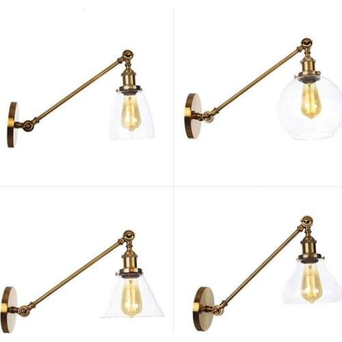 Modern Vintage Brief Vintage Wall Lamp American Style Glass Bedside Retro Iron Wall Lamp Amber Bedside E27 Wall Lights