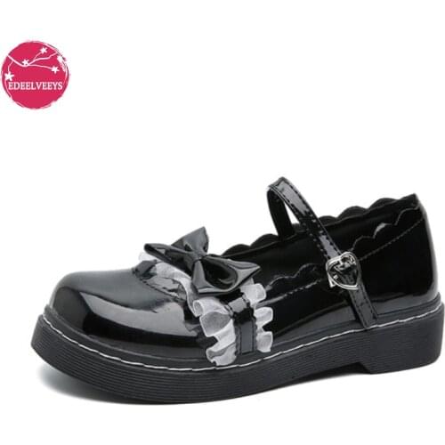 Womens Low Heeled Lolita Shoes Japanese Students Cosplay Uniform Dress Shoes JK Oxford Shoes with Sweet Lace Bow