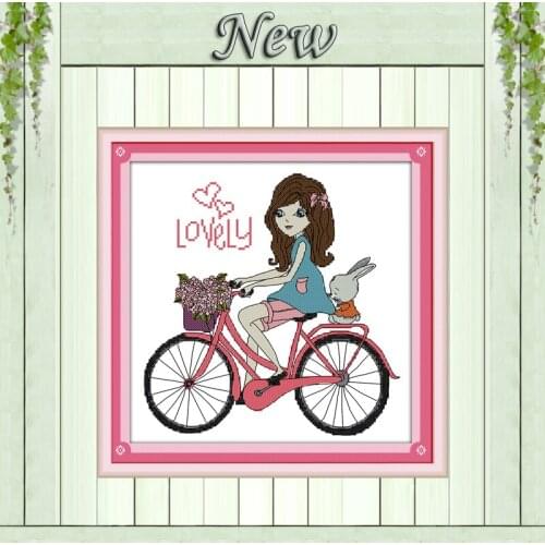 Spring outing girl cartoon painting counted printed on canvas DMC 14CT 11CT chinese Cross Stitch Needlework Sets Embroidery kits