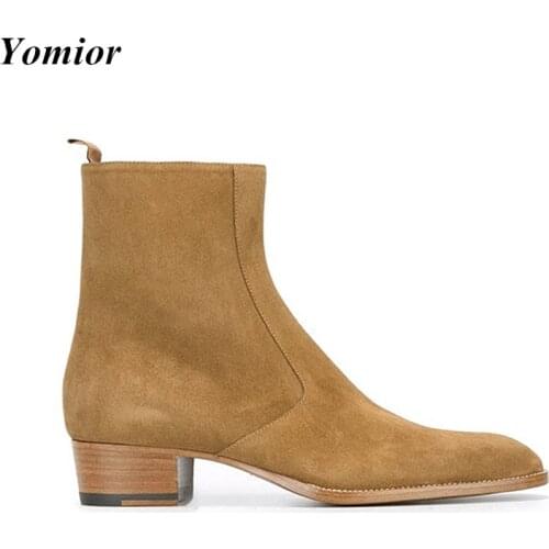 Yomior Handmade Vintage Men Shoes Genuine Leather Pointed Toe Dress Ankle Boots Cowhide Chelsea Boots High Quality Zipper New