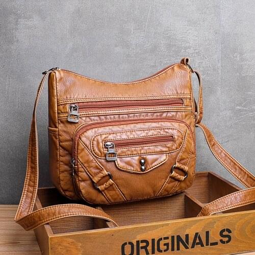 Vintage Female Small Shoulder Crossbody Bags for Women 2020 Washed Leather Multi-Pocket Ladies Designer Purses and Handbags Sac