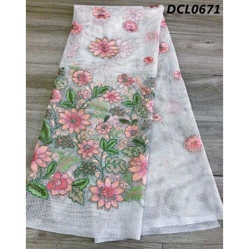 Embroidery cord lace African guipure lace fabric with lots of stones beads high quality HF294