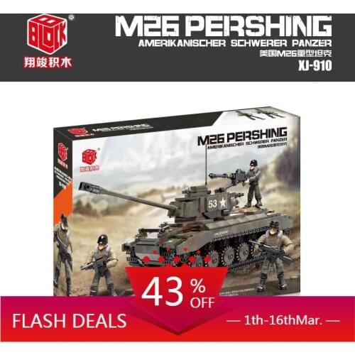 XJ910 Compatible with World War II Military Series US Army M26 Heavy Tank Simulation Assembled Building Blocks