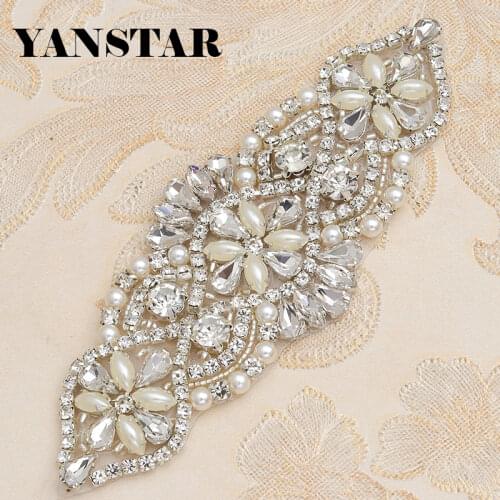 YANSTAR (30pcs)Wholesale 14*5CM Bridal Sash Rose Gold Crystal Rhinestones Appliques Accessory For Bridal Gown Belt YS848