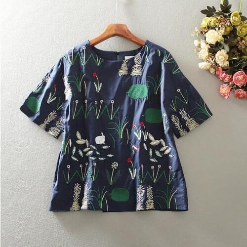 Womens Spring summer embroidery cotton Shirt Female Vintage National Loose Casual Shirt Blouse TB1344