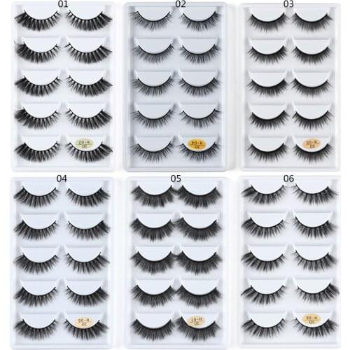 Womans Fashion 5 Pairs 3D Mink Hair Handmade False Eyelashes Cross Long Messy Lashes Extension Eye Makeup Tools