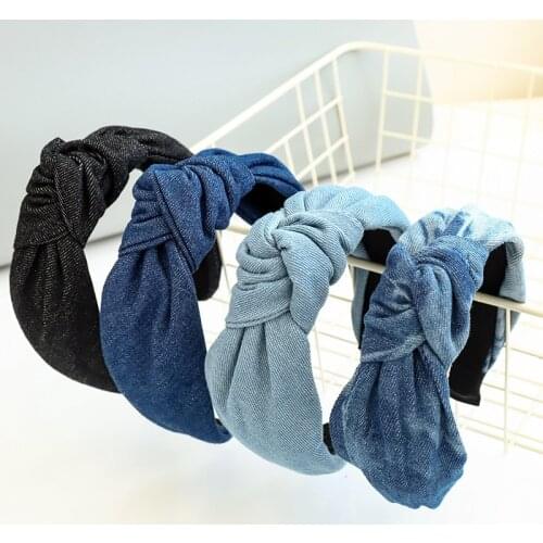 Vintage Denim Tie dye Knot Hairband Cross Headband Female Bohemian Headwear Women Girls Hair Accessories abric Knotted Headbands