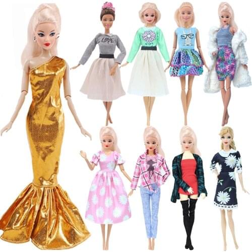 1 Set Fashion Multicolor Outfit Wave Point Dress Shirt Denim Grid Skirt Daily Casual Wear Accessories Clothes for Barbie Doll