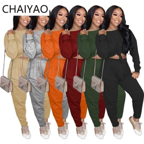 11TS1160 Wholesale Items Autumn Solid Long Top and Pant 2 Piece Set Two Piece Set Women Suit Casual Home Outfits Tracksuit Women