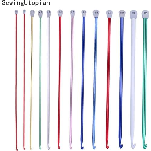 14 Size Tunisian Afghan Crochet Hooks Multicolor Aluminum Knitting Needles Hook 2.5mm-11mm Weaving Tool Long Sweater Needle