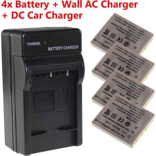 4 X Battery + Charger for PENTAX D-Li8 DLi8 D-L18 Optio A10 A30 S4i T20 Fuji NP-40 + Car Plug