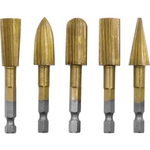 5Pcs Hexagonal Handle 6.3mm HSS Woodworking Rotary File Burr Rotary Drill Bits Milling Cutter Files Set