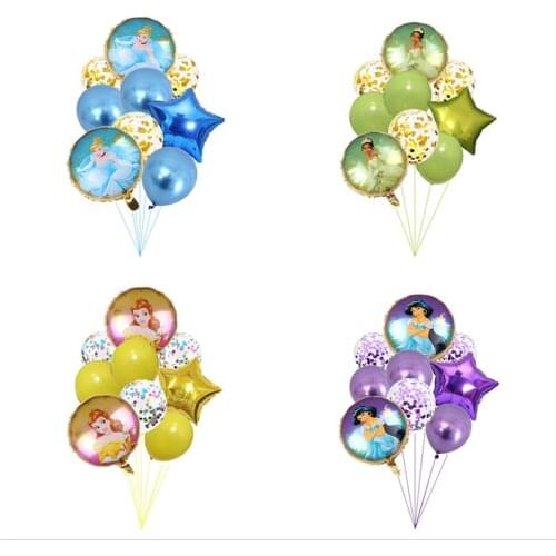 9 PCS Disney theme Princess Series Aluminum balloon Sequined balloon Girl birthday party decoration Balloons on the wall