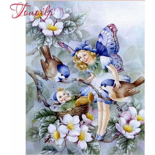 Touoilp Diamond Mosaic Bird DIY Diamond Painting Flowers Full Drill Square Butterfly Fairy Home Decor Picture Of Rhinestone