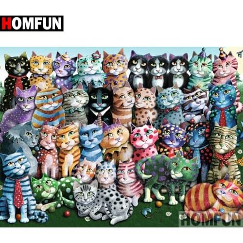 HOMFUN Full Square/Round Drill 5D DIY Diamond Painting "Cartoon cat" Embroidery Cross Stitch 5D Home Decor Gift A18259