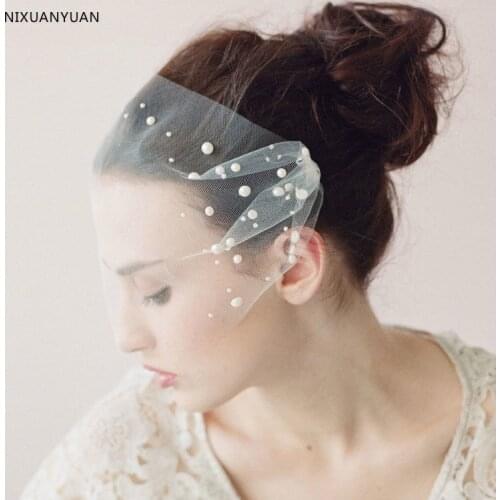 Free Shipping White Ivory Bridal Face Veils Net Wedding Hats Bridal Fascinator Face Veils with Pearls