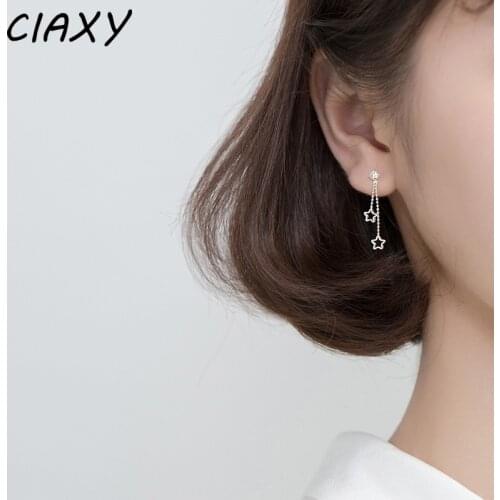 CIAXY 925 Sterling Silver Sweet Hollow Star Zircon Earrings for Women Small Tassel Earring Korean Fashion Jewelry Party Gifts