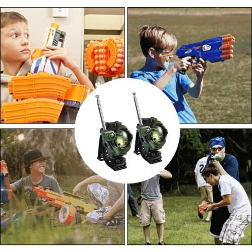 2Pcs 7 in 1 Kids Chlidren Electronic 2-Way Radio Transceiver Walkie Talkies Interphone Watch Toy for Nerf Game Camping Supplies