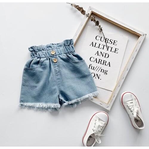 2020 Infant Summer Girls Kids Shorts Jeans Blue Solid High Waist Button Causal Trousers Shorts