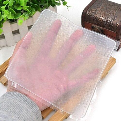 Home Kitchen Tool Clear Square Reusable Silicone Food Wrapper Seal Cover Film