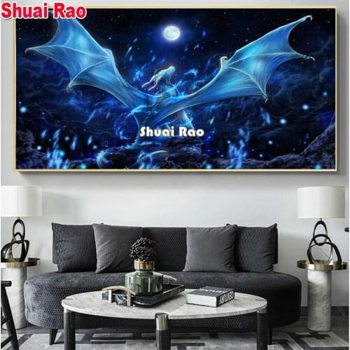 Fantasy wing dragon, DIy diamond painting Space Night cross stitch Wall art mosaic diamond embroidery full round drill Boy Gift
