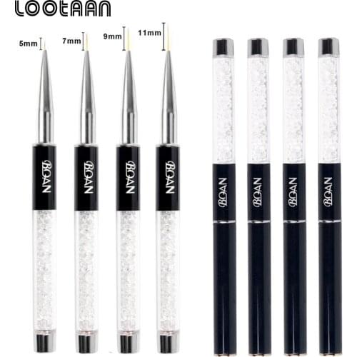 Lootaan 1 PCS Crystal Handle 5mm/7mm/9mm/11mm Drawing Brush Liner Brush Painting Pen Gel Polish Crystal Nail Art Manicure Tools