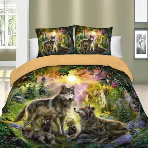 3D Bed Linens Wolf Duvet Cover Set Animal Printed Single Twin Full Queen King Euro Bed Quilt Cover Bedding Sets With Pillowcases