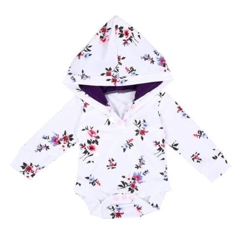 Cute Newborn Infant Baby Boy Girl Long Sleeve Floral Hooded Bodysuit Jumpsuit Clothes Size 0-18M