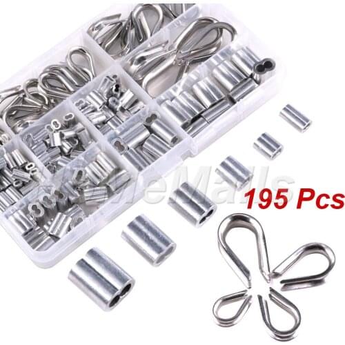 195 Pcs of Aluminum Ring Sleeve Combination and 304 Stainless Steel Thimble Combination Box Set Suitable for Steel Rope Cable