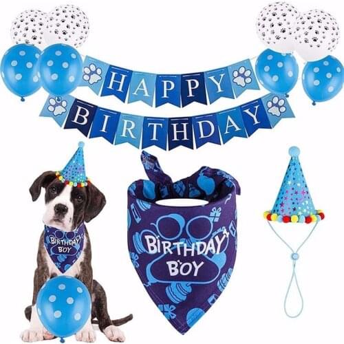 Happy Birthday Pet Dog Bandana Set Bib Bowtie Hat Party Theme Decoration for Doggie Puppy