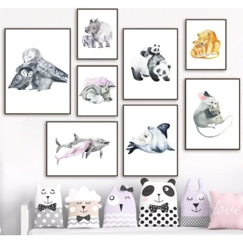 Wall Art Canvas Painting Owl Rhino Sheep Panda Lion Dolphin Seal Mouse Nordic Posters And Prints Wall Pictures Kids Room Decor
