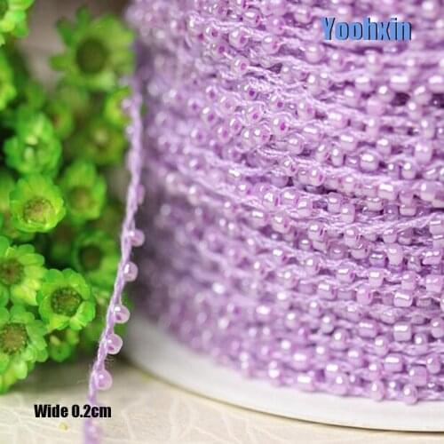 0.2CM Wide New purple bead Embroidery flower lace fabric trim ribbon DIY sewing applique collar cord dress wedding guipure decor