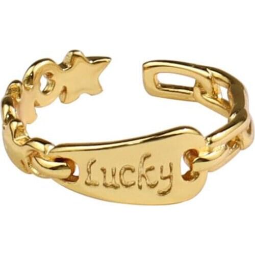 New Gold Silver Color Korean Rings For Women Lucky Letter Female INS Simple Handmade Opening Index Finger Fashion Jewelry Couple