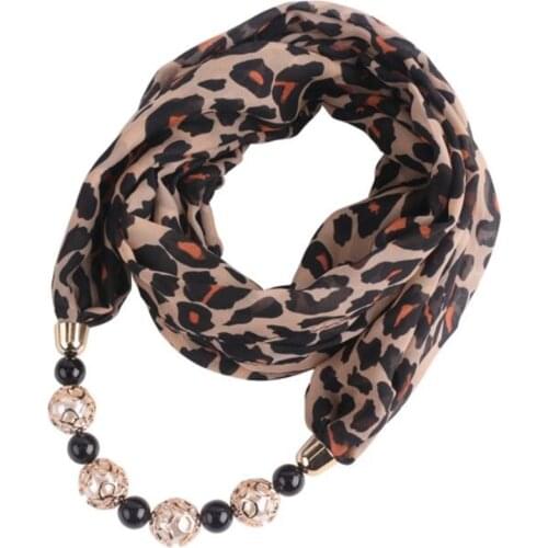 Ahmed New Design Printing Flower Pattern Chiffon Beads Scarf Necklace For Women Maxi Statement Necklaces Fashion Jewelry
