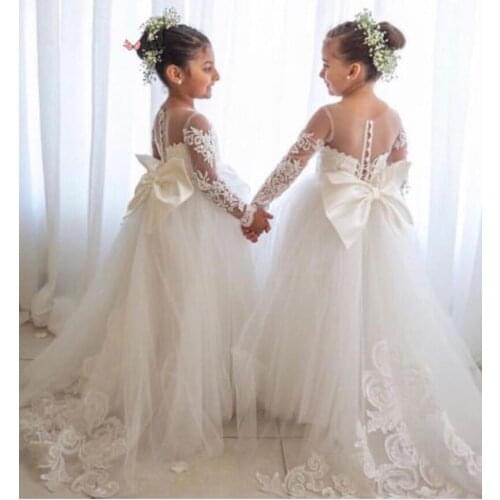 Flower Girls Dresses Long Sleeves Lace Appliques vestidos de noiva Formal Party Gowns For Girls