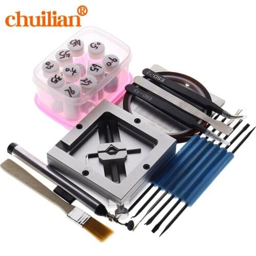 Silver Diagonal BGA reballing kit 90*90mm BGA reballing station with 10/PCS BGA Universal Stencil brush tweezers Absorb the pen