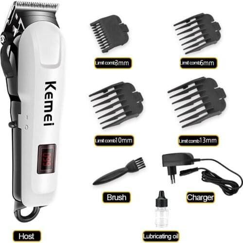 Kemei Professional LCD Electric Hair Clipper With 4 Limit Comb Rechargeable Shaver Cordless Adjustable Salon Clipper Dog Razor