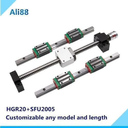 20mm Square Linear guide HGR20 1300/1350/1400mm linear rail with linear bearing HGH20CA+ball screw SFU2005 RM2005 cnc part