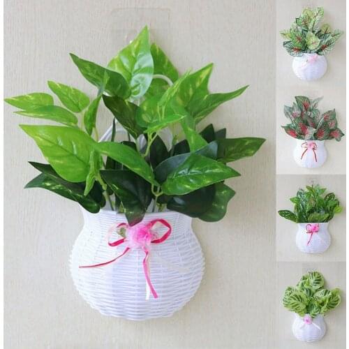 Garden Plantas Artificiales Plant Leaves Bonsai Hanging Storage Basket Party Wedding Wall Decor