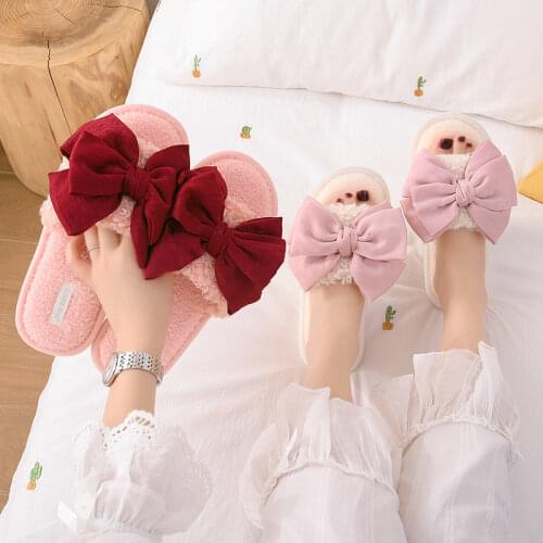 Women Slippers Autumn Winter Indoor Floor Shoes Casual Flats footwear silent Bow-knot Home Slip On Ladies Flip Flops soft sole