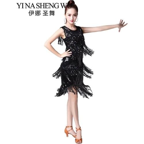 Latin Dance Sequins Tassel Dance Clothing Latin Dance Stage Performance Dress Latin Samba Rumba Dance Competition Dress 4 Colors
