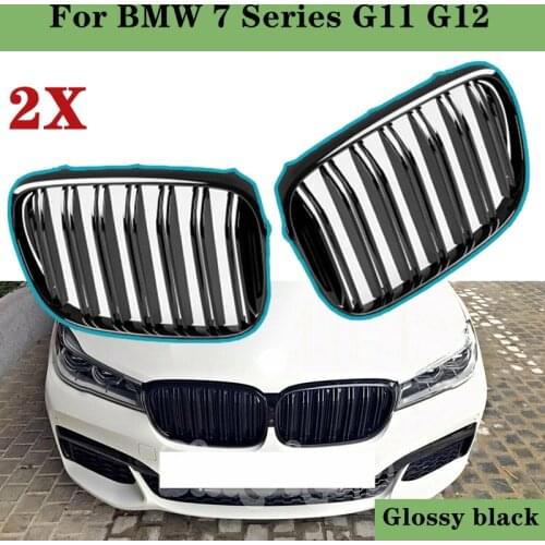 1 Pair Car Glossy Gloss Black M Double Front Kidney Grill Grille Fit for BMW 7 Series G11 G12 16-19