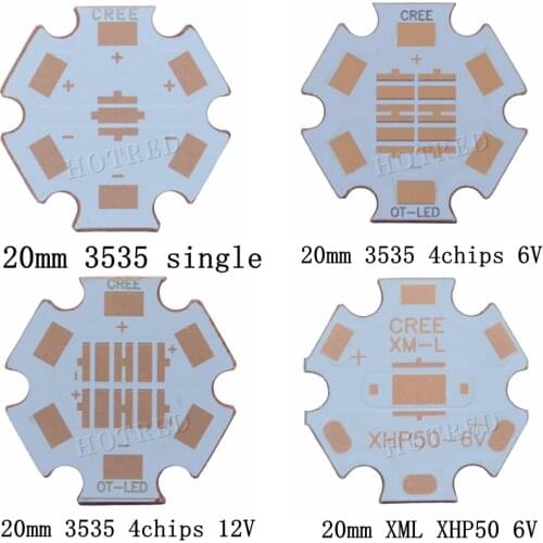 1PCS 20mm 3535 Copper PCB Cree XPG2 XPE XPE2 XML XML2 XHP50 XHP70 MKR 3V6V12V led PCB 20mm x 1.6mm Copper Star 16mm Heatsink PCB