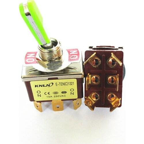 1pc 25A Toggle Switch 6 Pin ON-ON Rocker Switch DPDT 250V 15A E-TEN1321 High-end welding foot green handle