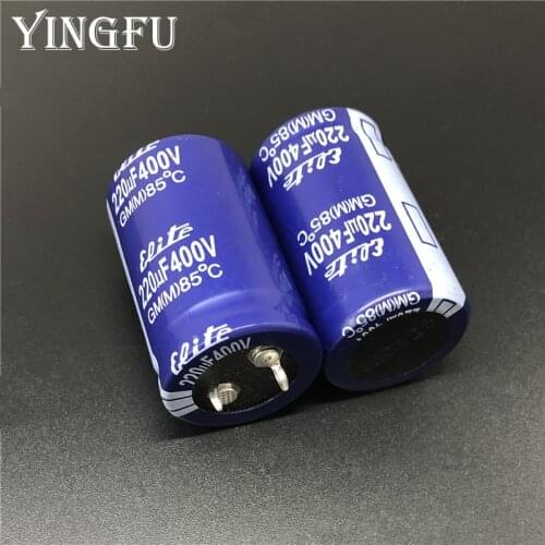 2pcs 220uF 400V Elite GM Series 25x40mm 400V220uF Snap-in PSU Aluminum Electrolytic capacitor