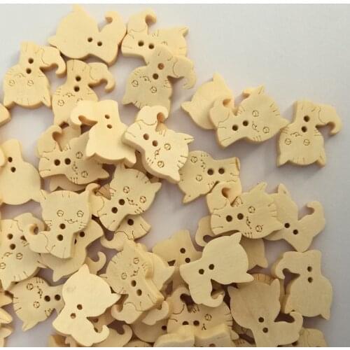 50PCs 2 Holes Wooden Cartoons Cat Animals Wood Sewing Buttons Decorative Button for Crafts Scrapbooking Sewing Accessories