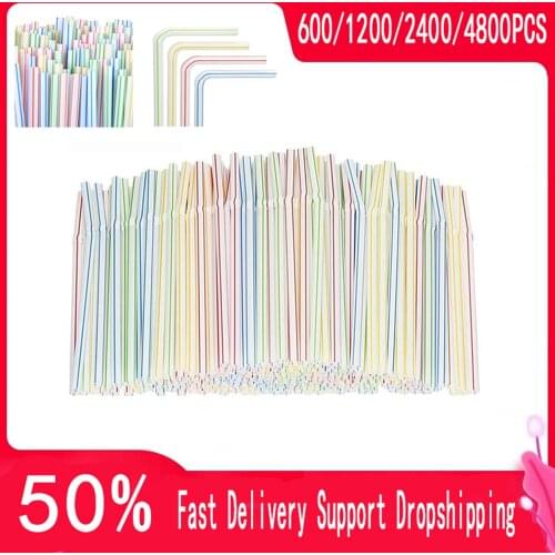 600/1200/2400/4800PCS Plastic Drinking Straws 8Inches Long Multi-Colored Striped Disposable Straws Bar Party Color Rainbow Straw